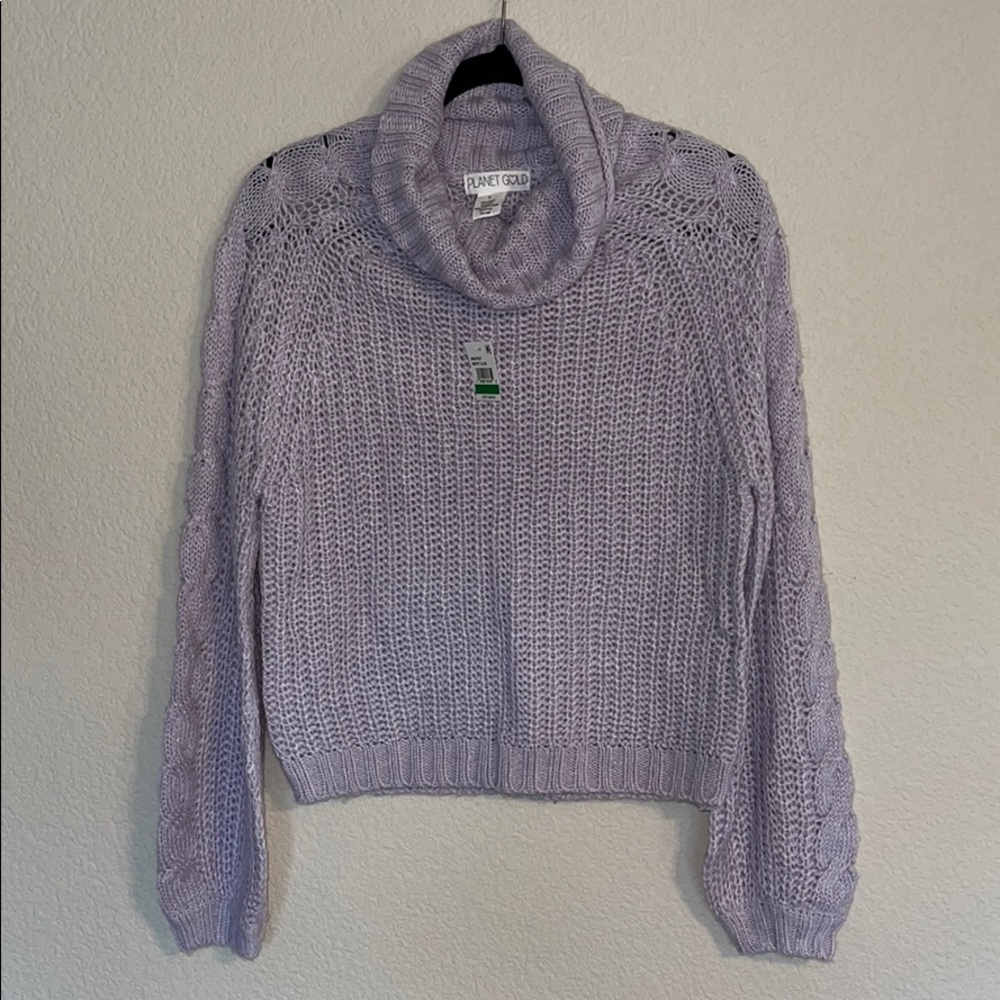 Planet Gold Misty Lilac Cozy Cable Crochet Sweater